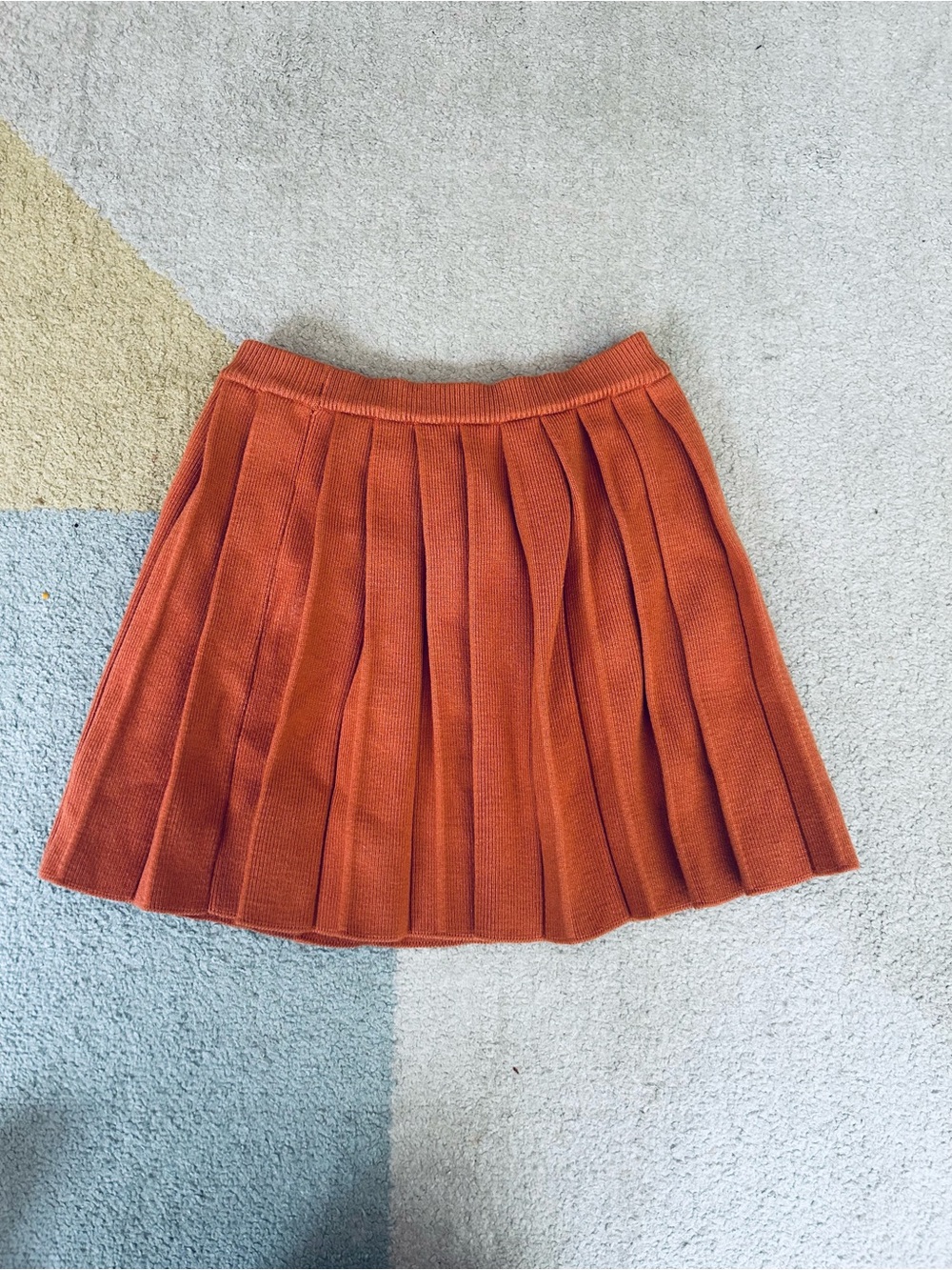 Pleated Knit Skater Skirt in Rust Orange